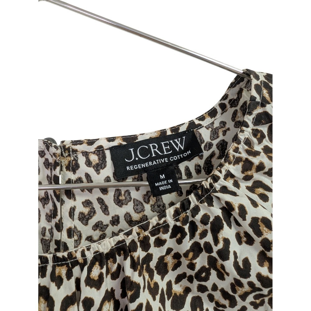 J. Crew Hyacinth Top Smocked Contemporary Cotton Poplin Neutral Leopard Print M - Picture 5 of 7